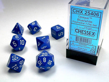Chessex D7-Die Set Dice Opaque Blue/White  (7 Dice in Display)