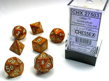 Chessex D7-Die Set Dice Glitter Gold/ Silver  (7 Dice in Display)