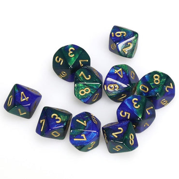 Chessex D7-Die Set Dice Gemini Polyhedral Blue-Green/Gold (7 Dice in Display)