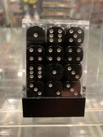 Chessex D6 Dice Opaque 12mm Black/white (36 Dice in Display)