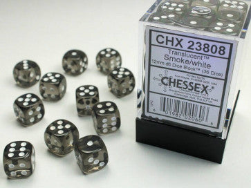 Chessex 12mm D6 Dice Block Translucent Smoke/White