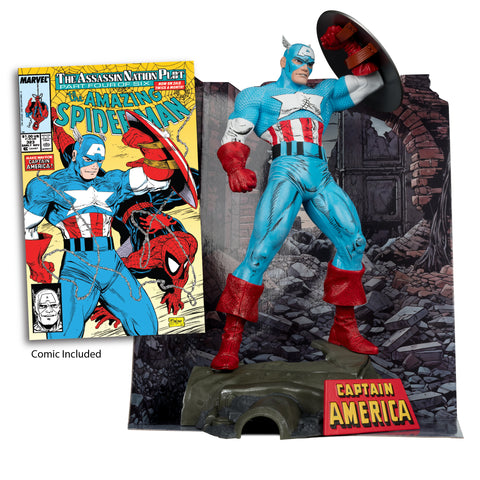 Marvel Captain America 1:6th Scale Posed Figure with Scene & Comic (The Amazing Spider-Man #323) McFarlane Toys