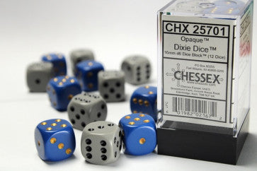 Chessex 16mm D6 Dice Block Dixie 6x Blue/Yellow 6x Dark Grey/Black