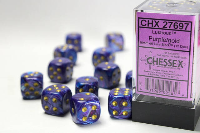 Chessex 16mm D6 Dice Block Lustrous Purple/Gold