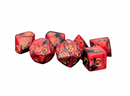 MDG 16mm Acrylic Polyhedral Dice Set: Red/Black w/ Gold Numbers