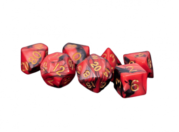 MDG Acrylic Dice Set Gold Numbers - Red/Black