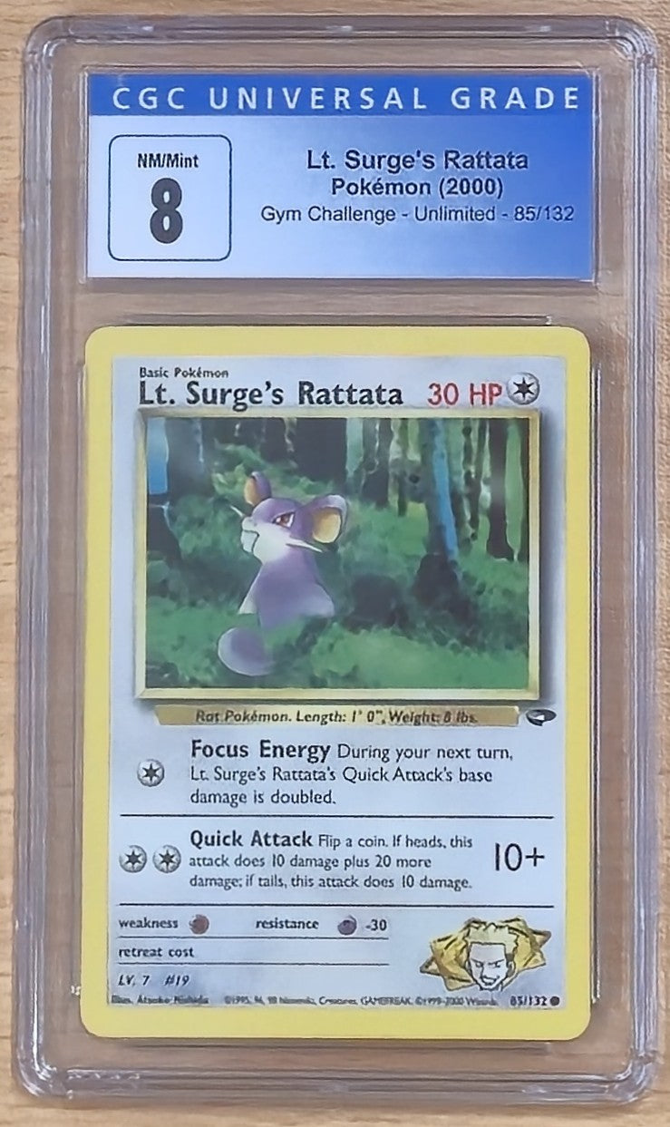 2000 Pokemon Gym Challenge Lt. Surge's Rattata (085/132) Graded CGC 8