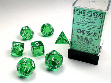 Chessex D7-Die Set Dice Translucent Polyhedral Green/White (7 Dice in Display)