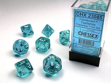 Chessex D7-Die Set Dice Translucent Teal/White (7 Dice in Display)