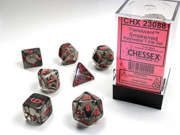 Chessex D7-Die Set Dice Translucent Smoke/Red (7 Dice in Display)