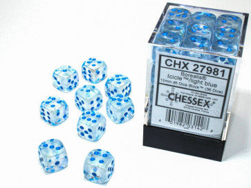 Chessex 12mm D6 Dice Block Borealis Icicle/Light Blue (Luminary Effect)