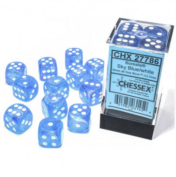 Chessex 12mm D6 Dice Block Borealis Sky Blue/White (Luminary Effect)