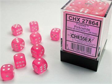 Chessex 12mm D6 Dice Block Frosted Pink/White