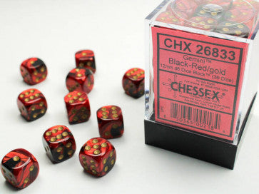 Chessex 12mm D6 Dice Block Gemini Black-Red/Gold