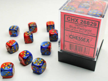 Chessex 12mm D6 Dice Block Gemini Blue-Red/Gold