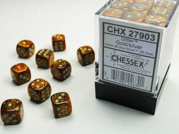 Chessex D6 Dice Glitter Set 16mm (36 Dice in Display)