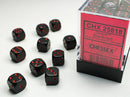 Chessex D6 Dice 12mm Opaque Black/Red (36 Dice in Display)