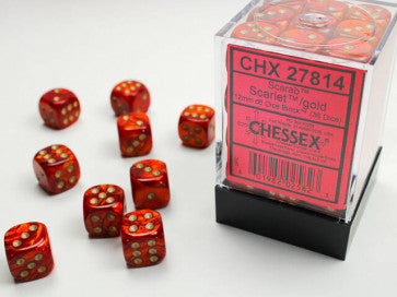 Chessex D6 Dice 12mm Scarlet/Gold (36 Dice in Display)