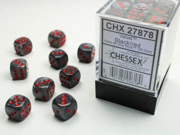 Chessex 12mm D6 Dice Block Velvet Black/Red