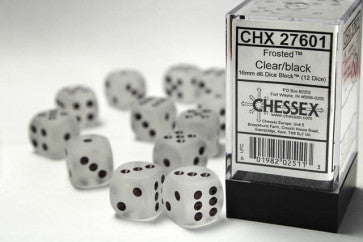 Chessex 16mm D6 Dice Block Frosted Clear/Black