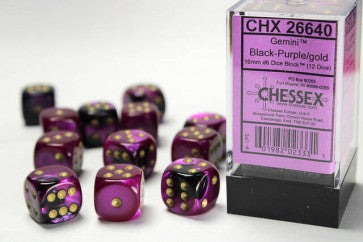 Chessex 16mm D6 Dice Block Gemini Black-Purple/Gold