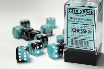 Chessex 16mm D6 Gemini Black Shell / White