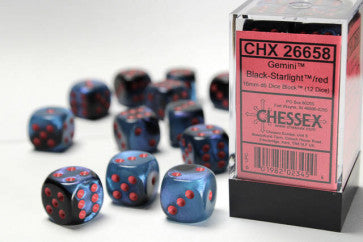 Chessex 16mm D6 Dice Block Gemini Black-Starlight/Red