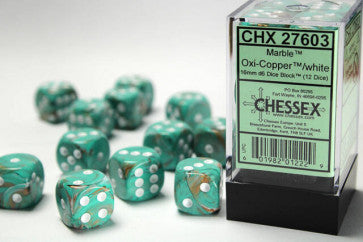 Chessex 16mm D6 Dice Block Marble Oxi-Copper / White