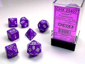 Chessex D7-Die Set Dice Opaque Purple/White  (7 Dice in Display)