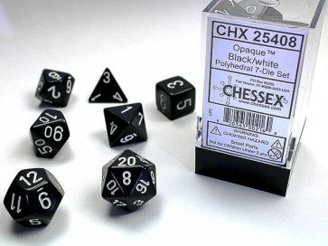 Chessex D7-Die Set Dice Opaque Black/White  (7 Dice in Display)