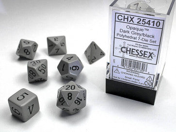 Chessex D7-Die Set Dice Polyhedral Grey & Black (7 Dice in Display)