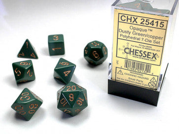 Chessex D7-Die Set Dice Opaque Dusty Green/Gold  (7 Dice in Display)