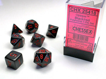 Chessex D7-Die Set Dice Opaque Black/ Red (7 Dice in Display)