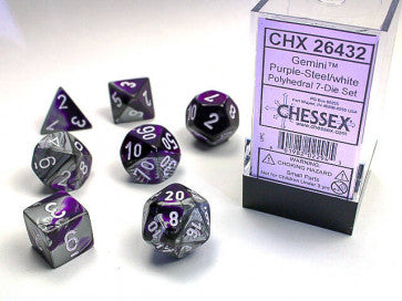Chessex D7-Die Set Dice Gemini Purple Steel White (7 Dice in Display)