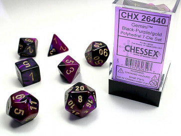 Chessex D7-Die Set Dice Gemini Black-Purple/Gold (7 Dice in Display)