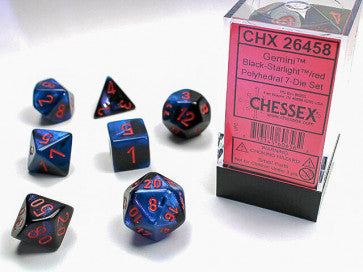 Chessex D7-Die Set Dice Gemini Black-Red Starlight Red  (7 Dice in Display)