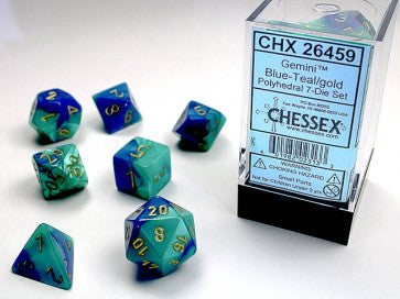 Chessex D7-Die Set Dice Gemini Blue Teal/Gold  (7 Dice in Display)