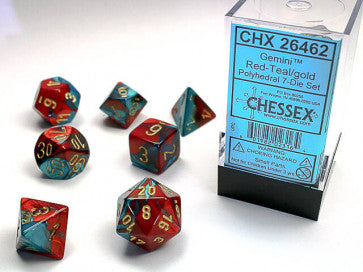 Chessex D7-Die Set Dice Gemini Red Teal Gold  (7 Dice in Display)