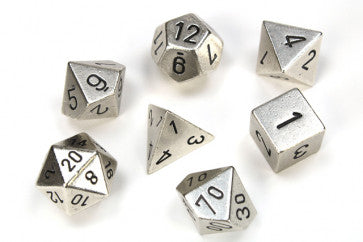 Chessex D7-Die Set Dice Metal Polyhedral Silver (7 Dice in Display)