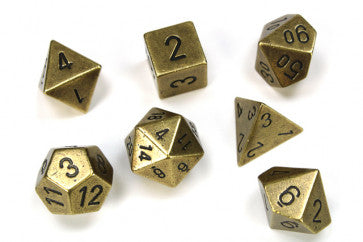 Chessex D7-Die Set Dice Metal Polyhedral Brass (7 Dice in Display)