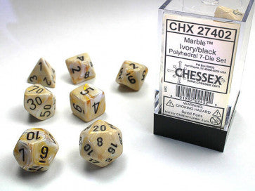 Chessex D7-Die Set Dice Marble Ivory Black  (7 Dice in Display)