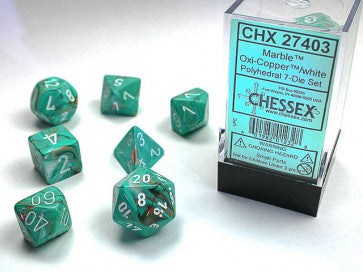 Chessex D7-Die Set Dice Marble OxiCopper White  (7 Dice in Display)