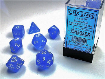 Chessex D7-Die Set Dice Frosted Blue/White  (7 Dice in Display)