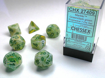 Chessex D7-Die Set Dice Festive Green Marble  (7 Dice in Display)
