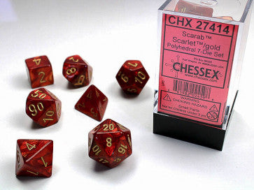 Chessex D7-Die Set Dice Scarab Scarlet Gold  (7 Dice in Display)