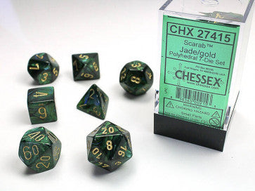 Chessex D7-Die Set Dice Scarab Polyhedral Jade/Gold (7 Dice in Display)