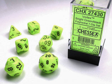 Chessex D7-Die Set Dice Polyhedral Bright Green  (7 Dice in Display)