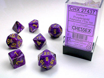 Chessex D7-Die Set Dice Vortex Purple/Gold  (7 Dice in Display)