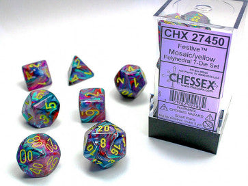 Chessex D7-Die Set Dice Festive Mosaic/Yellow  (7 Dice in Display)