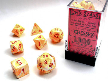 Chessex D7-Die Set Dice Festive Sunburst Blue  (7 Dice in Display)